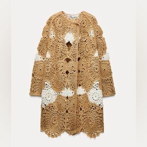 Zara Crochet Jacket in Tan and Cream